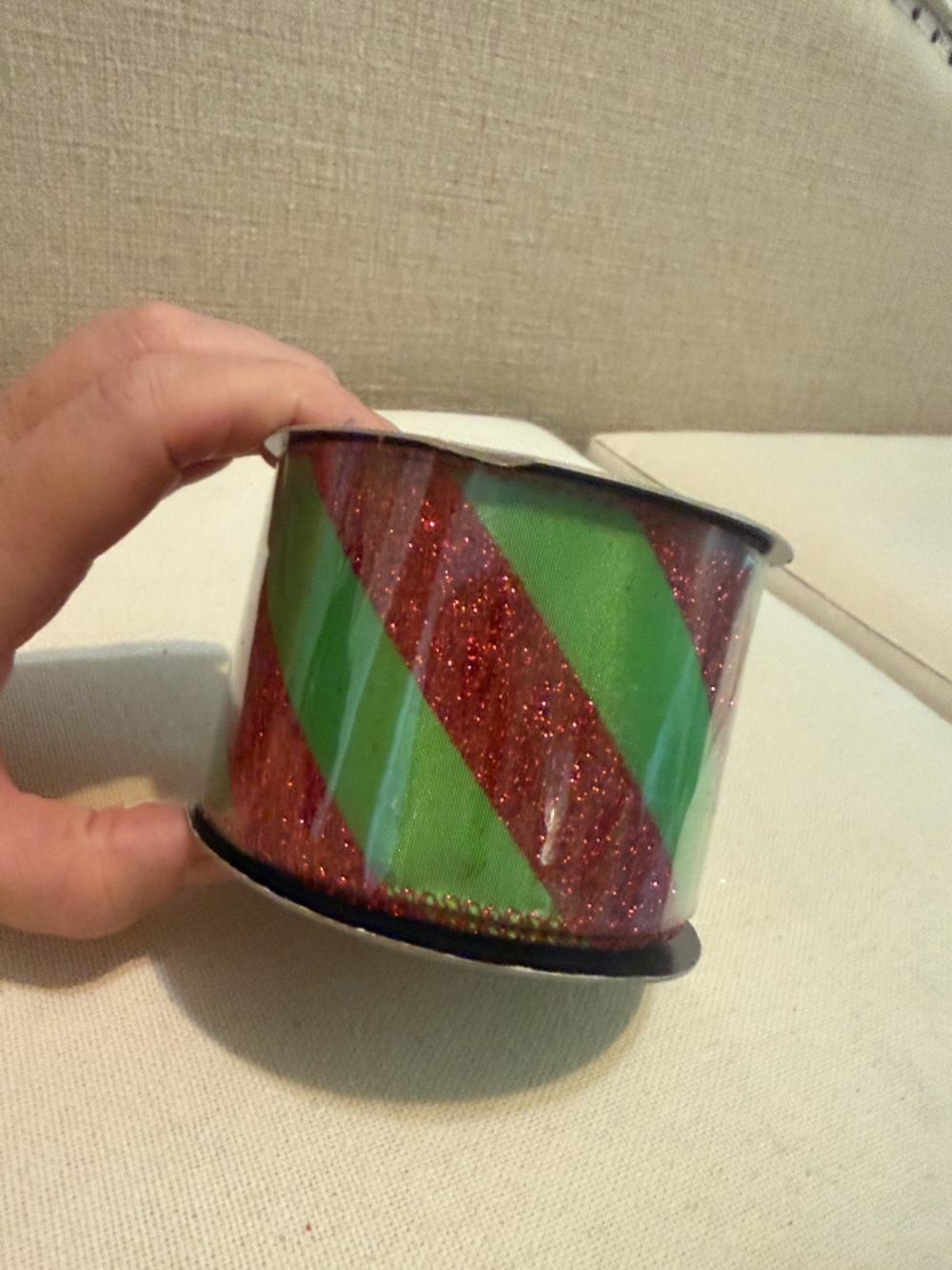 D. Stevens Red and Green Glitter Stripe Holiday Ribbon NWT 2.5x10yds wired